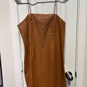 wild fable Brown Faux-Leather Strapless Slip Dress